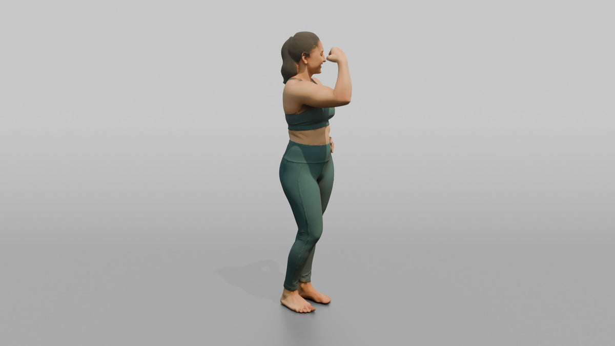 Physique Model Woman Flexing A Side Pose, One Hand On Hip - 3D character model, view 3