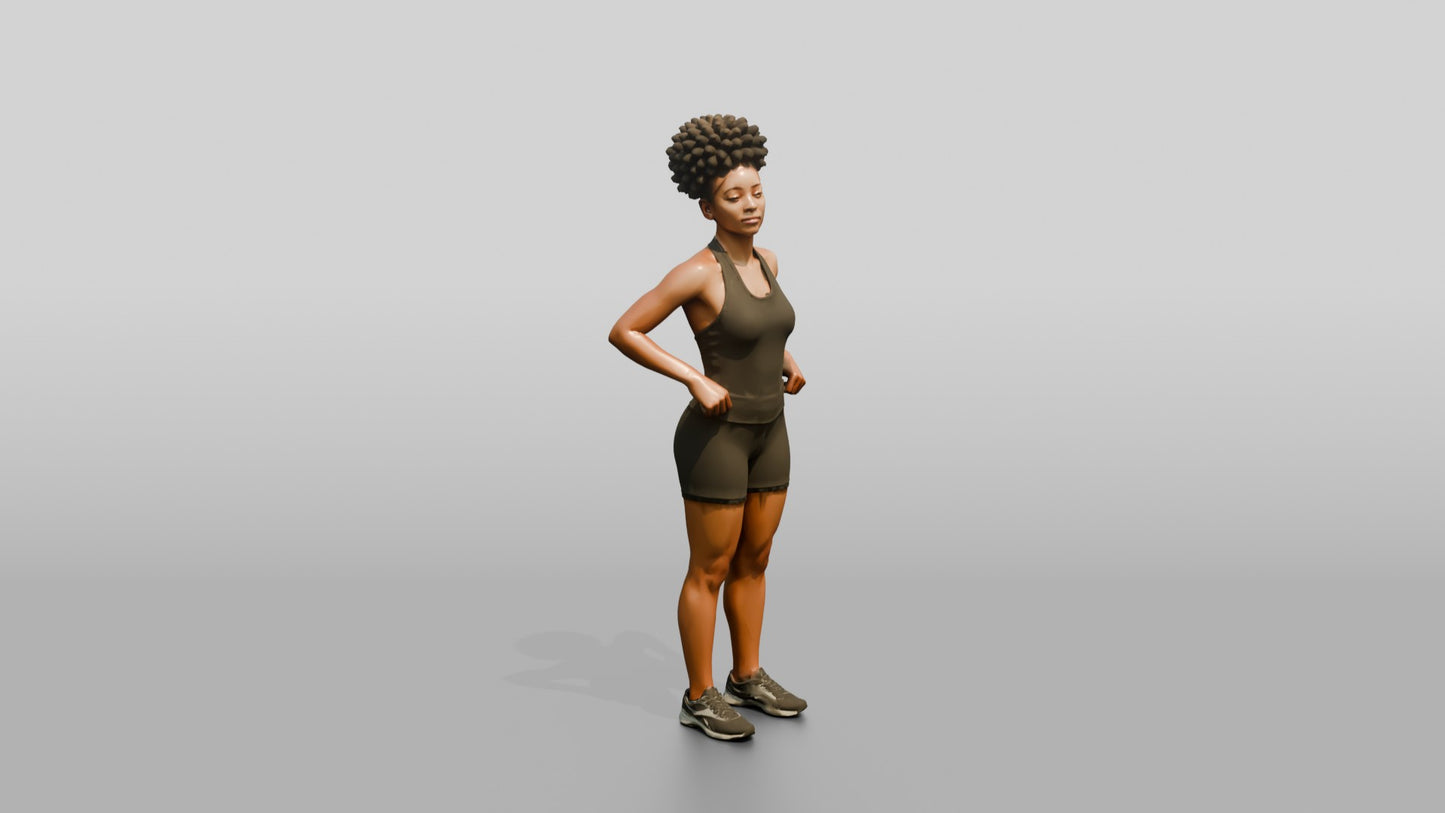 Black Woman in Olive Tank and Shorts Hands on Hips