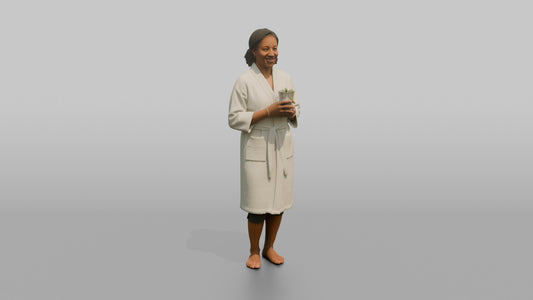 Spa Client Man Standing Holding A Glass Of Cucumber-infused Water - 3D character model