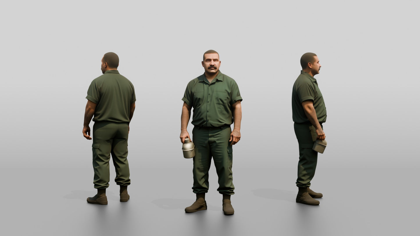 Latino Male Prisoner in a Dark Green Uniform