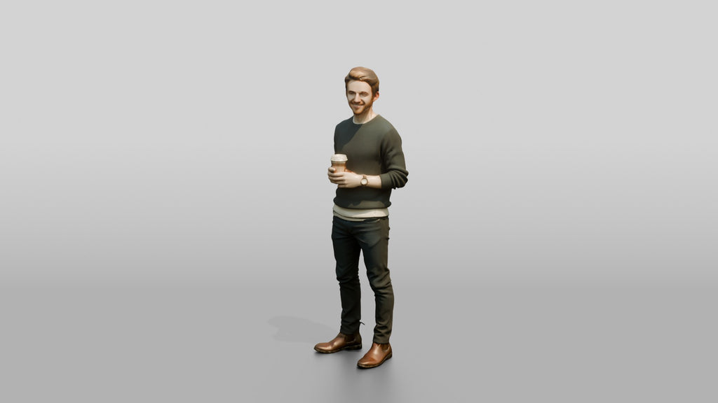 Homeless Man Holding a Steaming Paper Coffee Cup