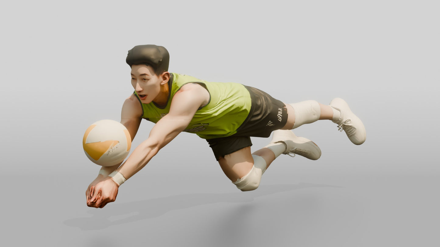 East Asian Male Volleyball Player in Lime Green Jersey
