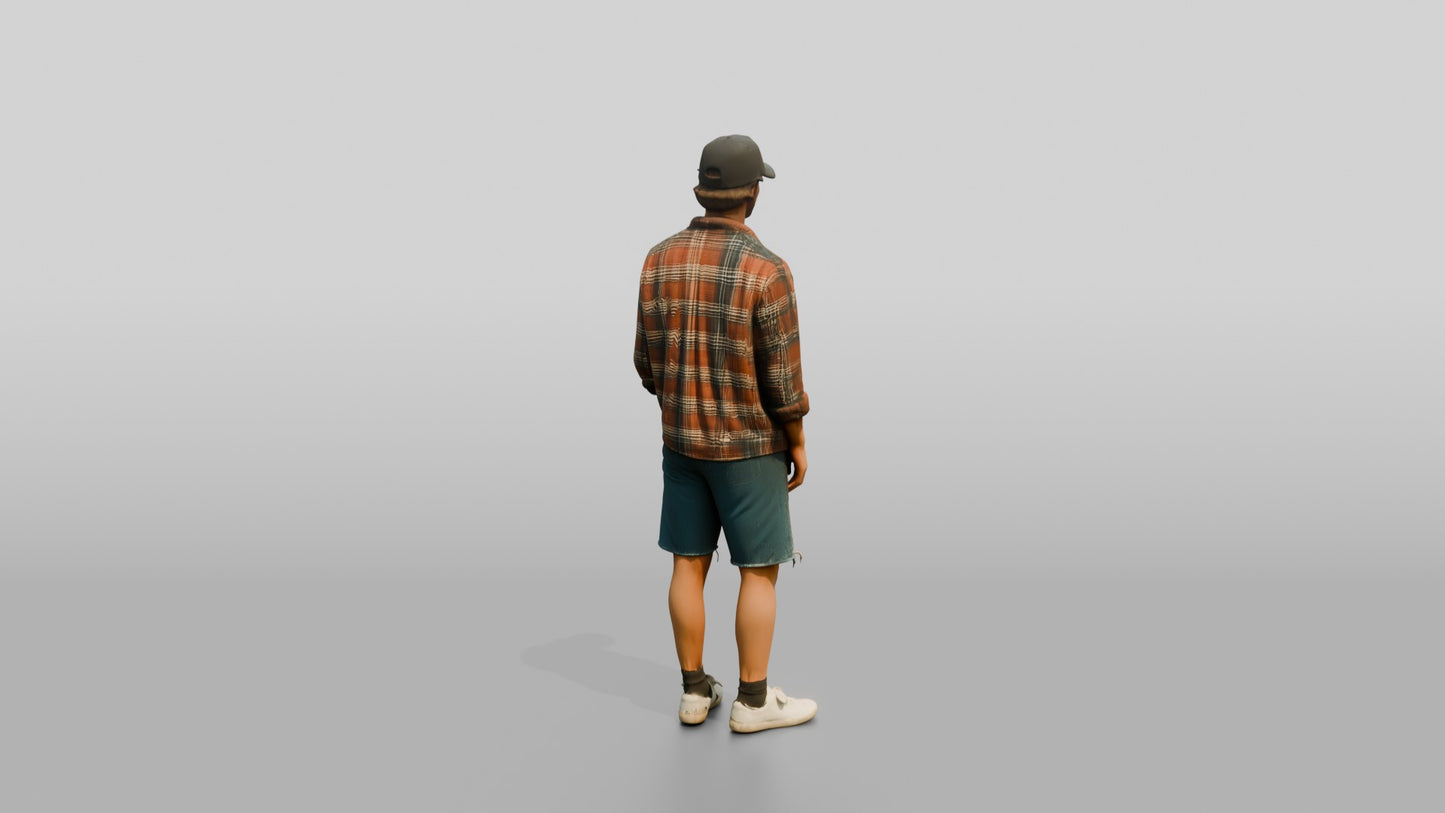 Caucasian Man in Vintage Flannel Shirt
