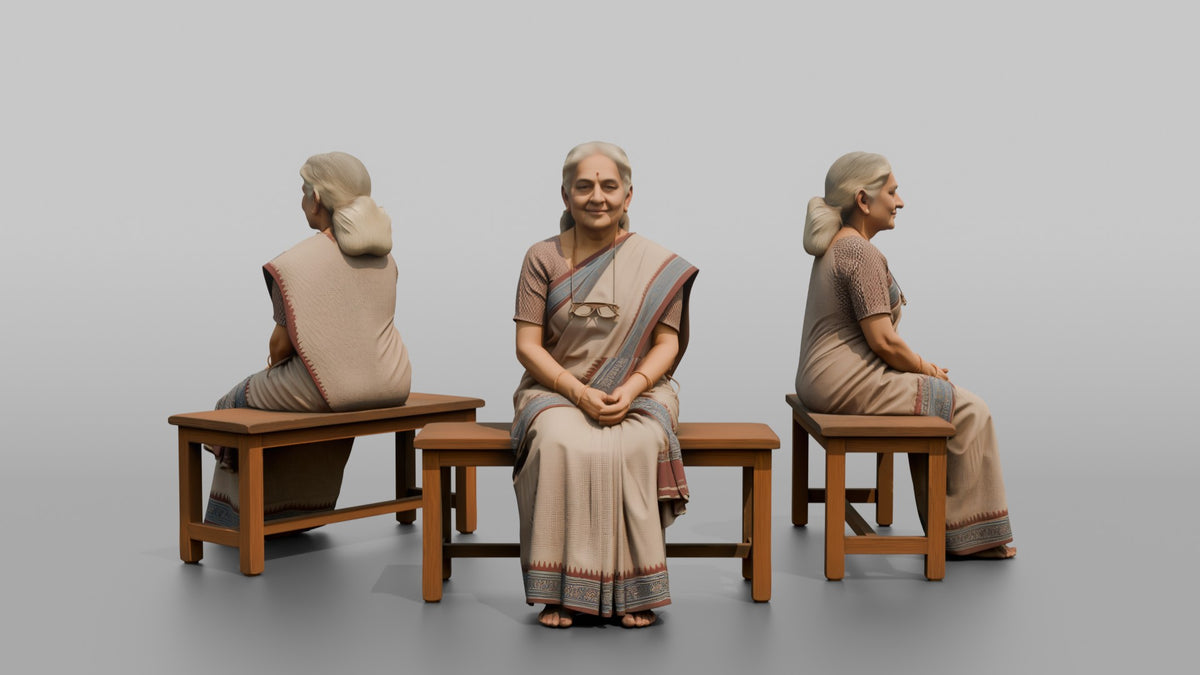 Woman Customer Sitting On A Bench - 3D character model, view 1