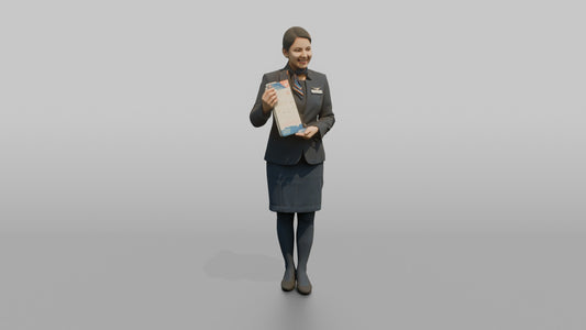 Black Flight Attendant Assisting with an Overhead Locker - 3D character model, view 1