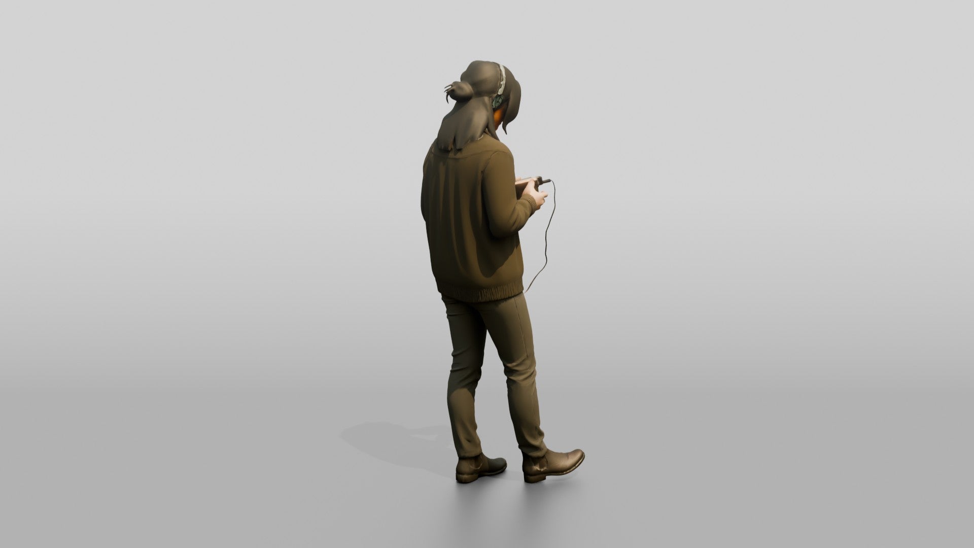 Homeless Woman Listening Intently to a Small Tape Player