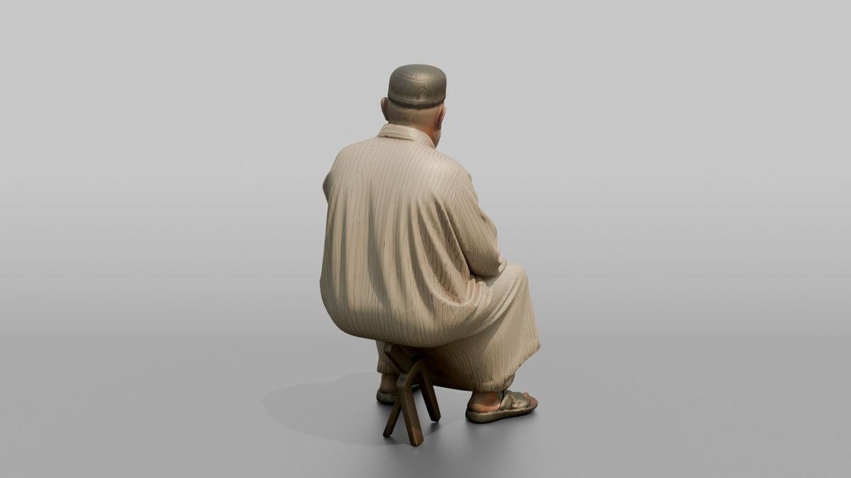 Grandfather Holding A Coffee Mug With Both Hands - 3D character model, view 3