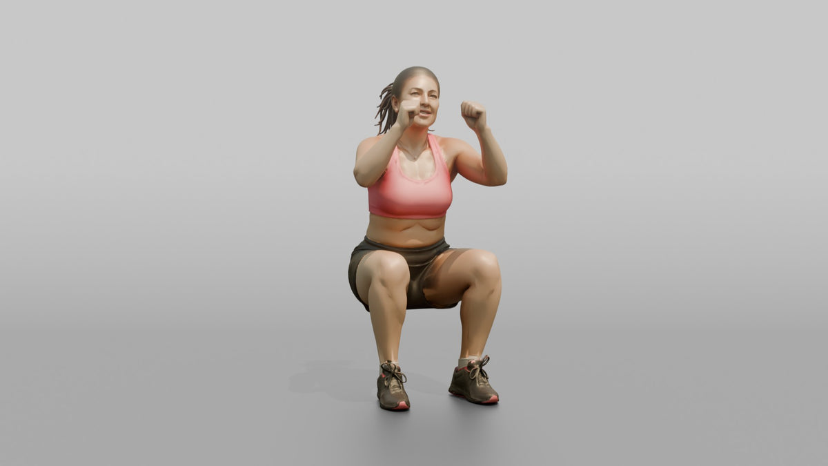Bodyweight Athlete Woman Mid-air During A Jump Squat - 3D character model