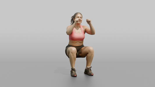 Bodyweight Athlete Woman Mid-air During A Jump Squat - 3D character model
