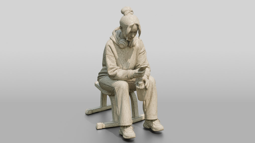 Woman Sitting on Bench with Phone