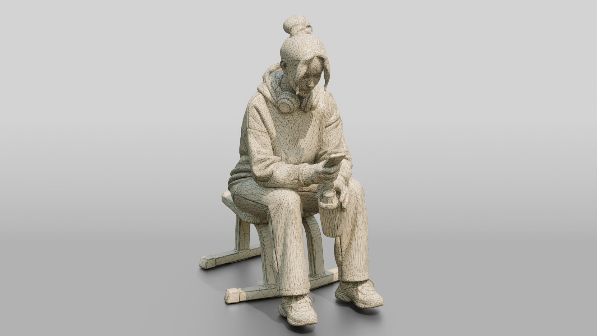 Woman Sitting on Bench with Phone