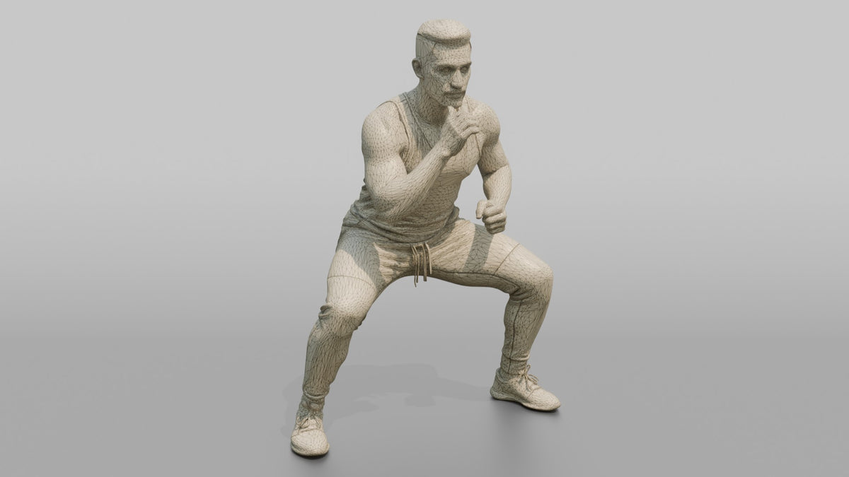 Fitness Influencer Man Doing A Wide-stance Squat - wireframe topology preview