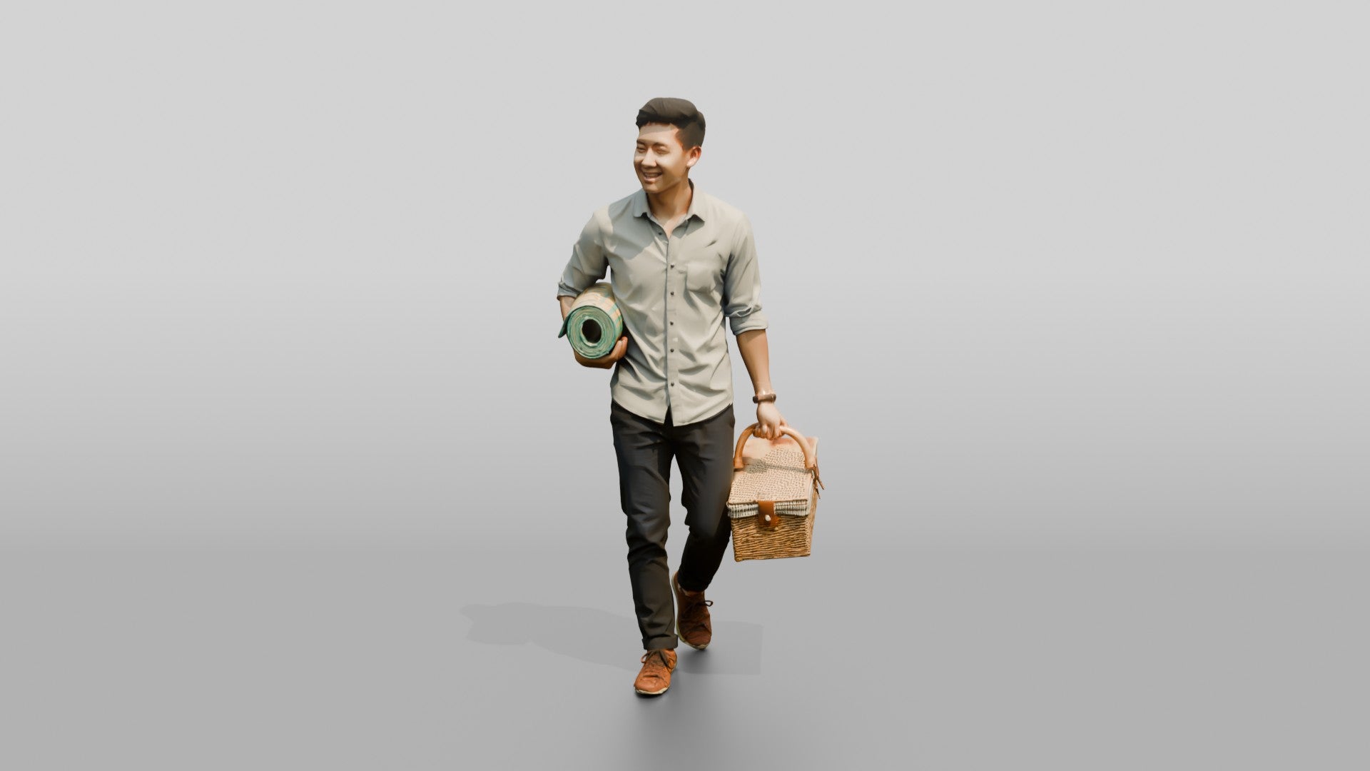 Young Chinese Man Carrying a Picnic Basket