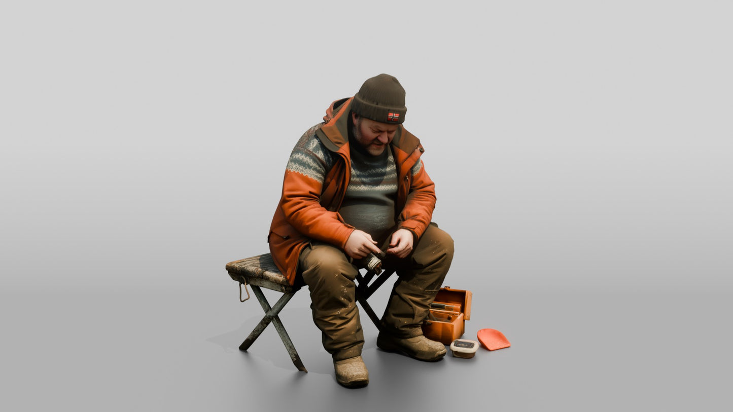 Elderly Norwegian Man Ice Fishing