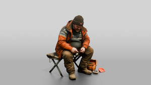 Elderly Norwegian Man Ice Fishing - 3D character model, view 1