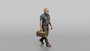 Grandfather Carrying A Toolbox By Its Handle - 3D character model