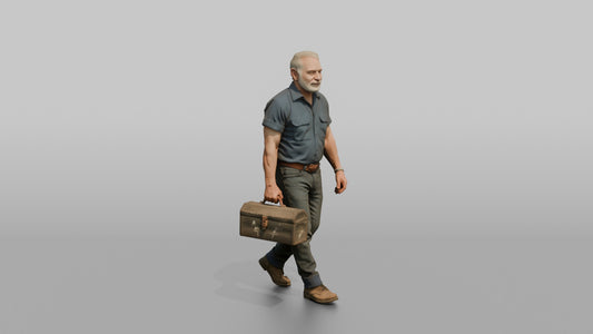 Grandfather Carrying A Toolbox By Its Handle - 3D character model