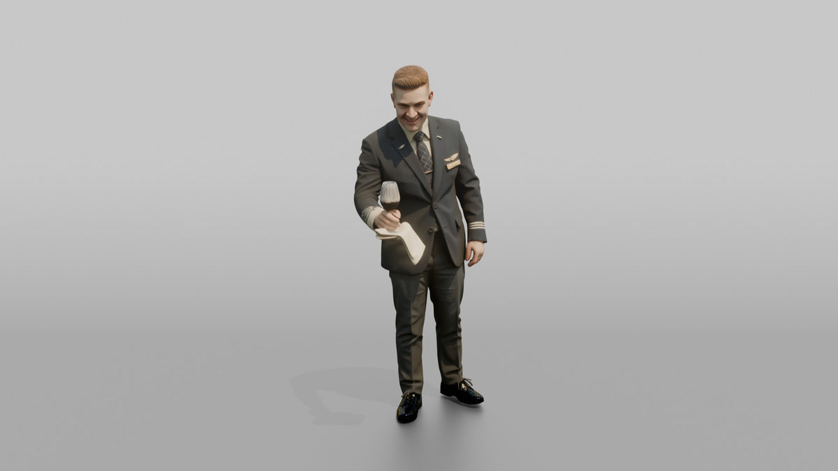 Black Flight Attendant Carrying a Passport Wallet - 3D character model, view 1