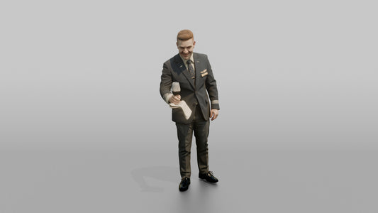 Black Flight Attendant Carrying a Passport Wallet - 3D character model, view 1