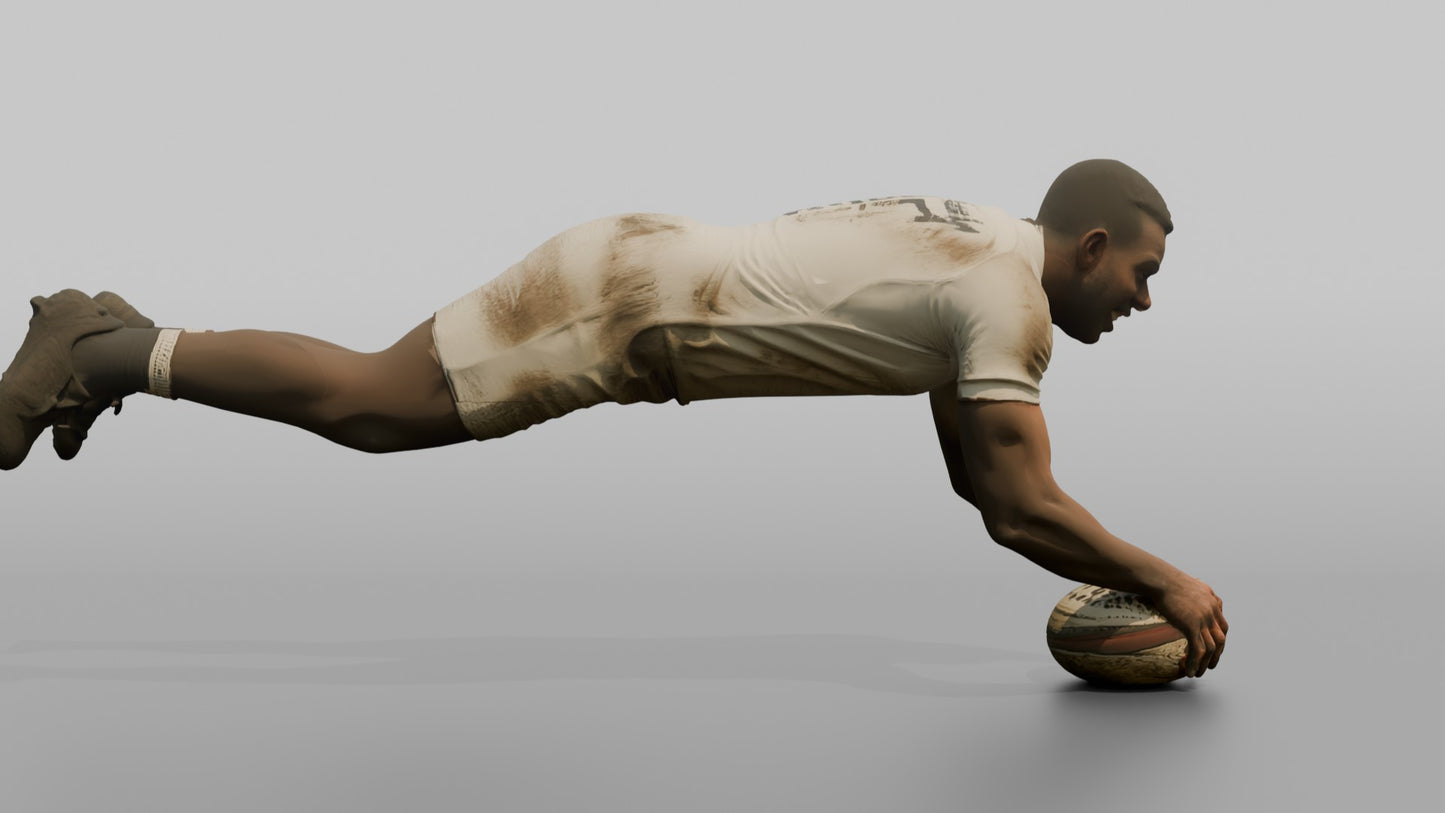 English Flanker Diving to Smother a Loose Ball