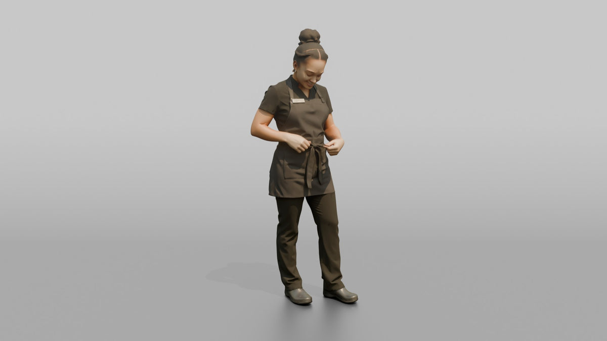 Massage Therapist Woman Adjusting A Spa Apron At The Waist - 3D character model