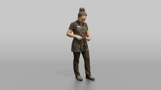 Massage Therapist Woman Adjusting A Spa Apron At The Waist - 3D character model