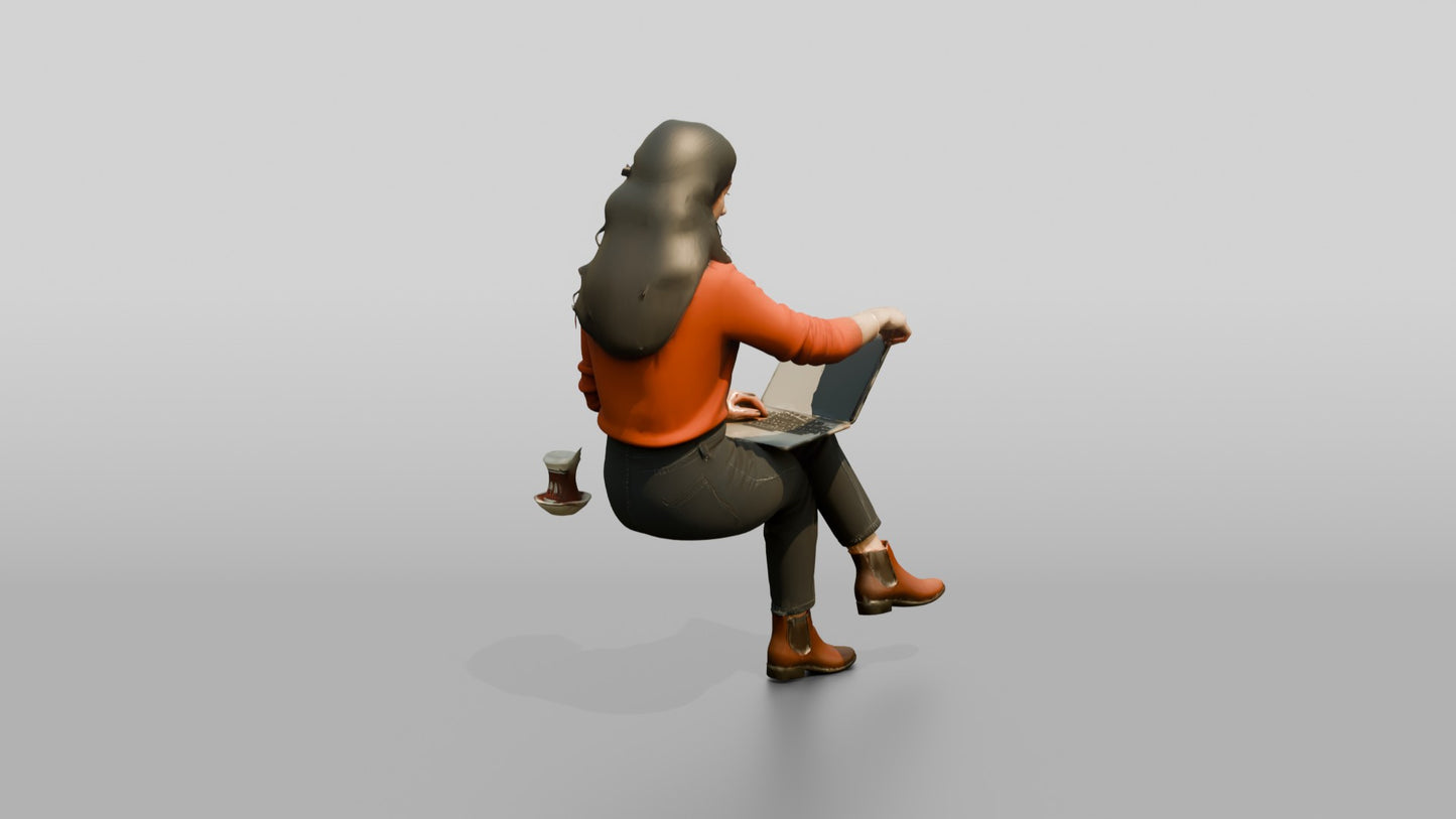 Woman Adjusting Laptop Screen