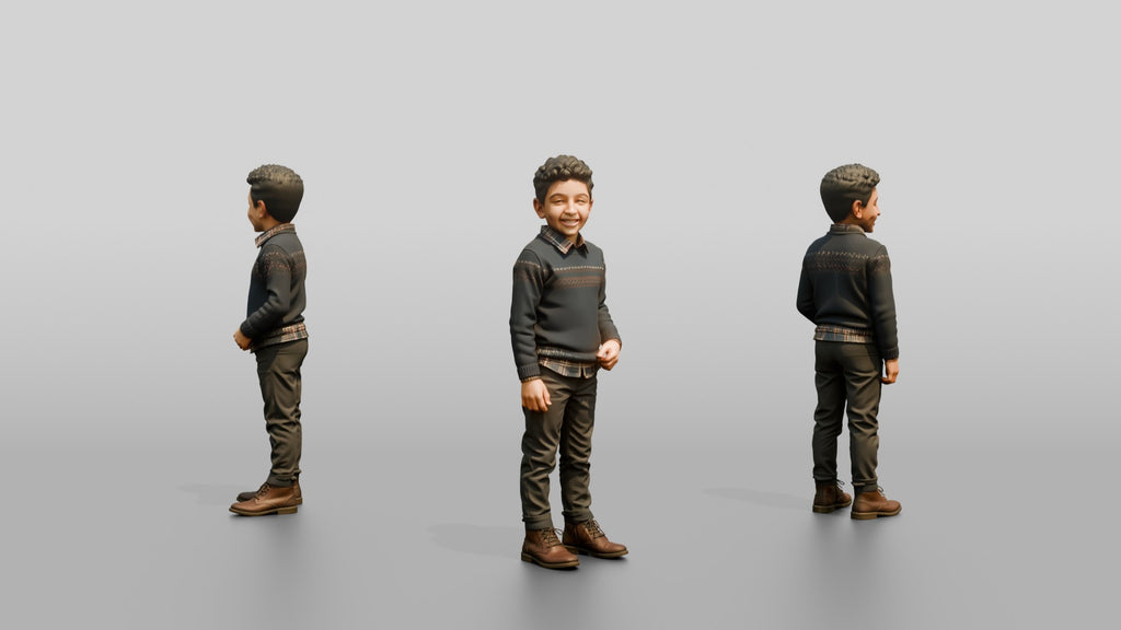 Middle Eastern Boy in Patterned Sweater and Boots