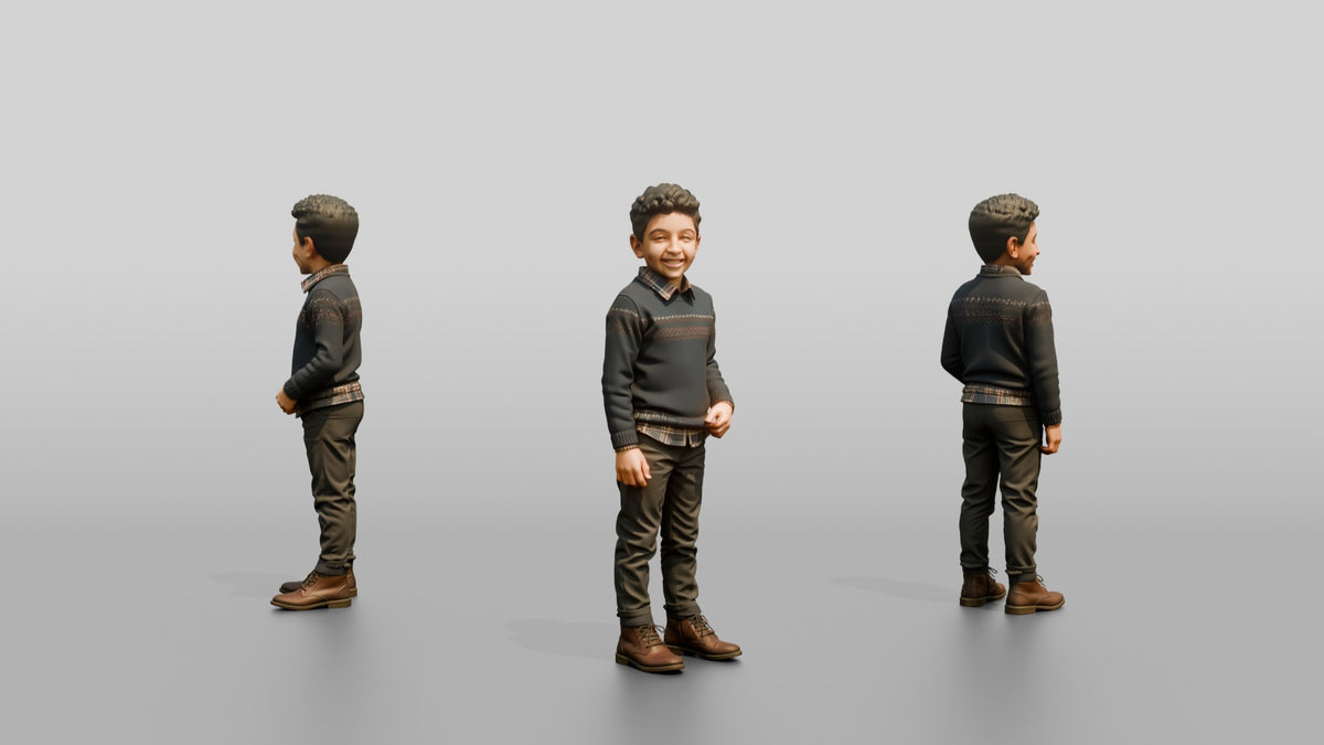 Middle Eastern Boy in Patterned Sweater and Boots - 3D character model
