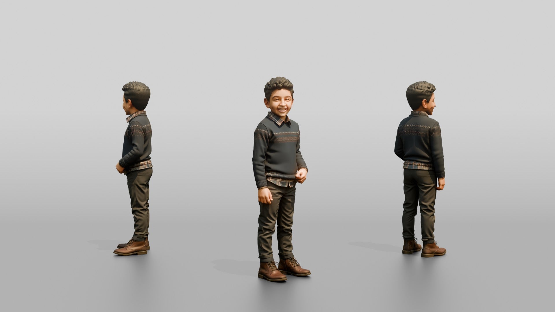 Middle Eastern Boy in Patterned Sweater and Boots