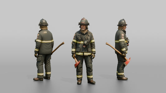 Firefighter Man Holding an Axe Down By His Side
