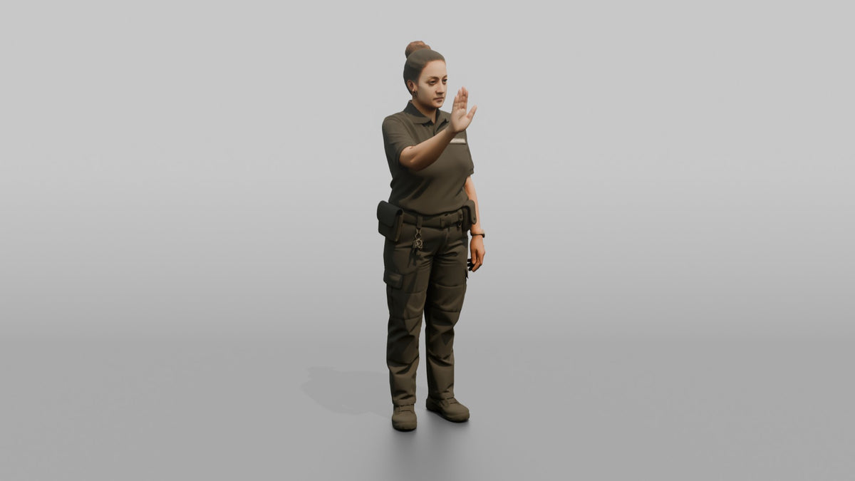 Door Staff Woman Holding A Hand Up In A Stop Gesture - 3D character model