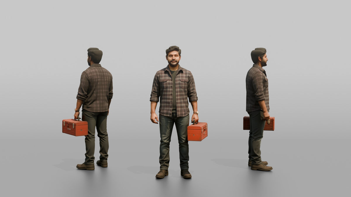 Father Carrying A Toolbox By Its Handle - 3D character model, view 1