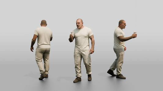 White Male Prisoner in a White T-shirt and Grey Sweatpants