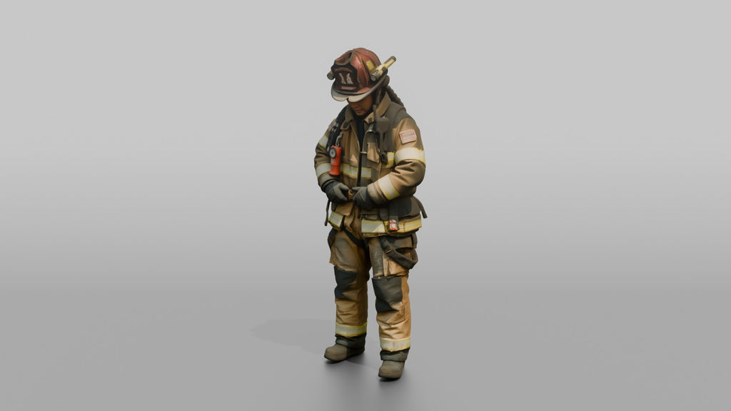 Firefighter Woman Fastening Her Heavy Turnout Jacket Buckles