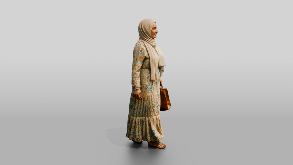 Plus-Size Young Iraqi Woman in Hijab and Maxi Dress