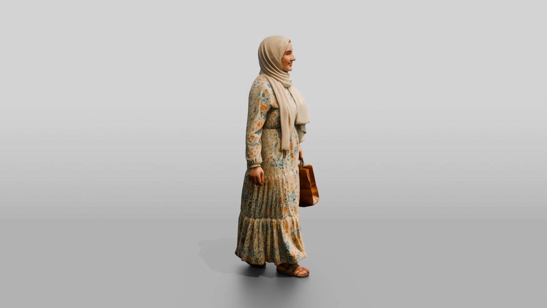 Plus-Size Young Iraqi Woman in Hijab and Maxi Dress
