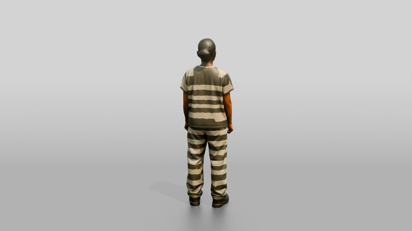 Latina Female Prisoner in a Grey-white Striped Uniform
