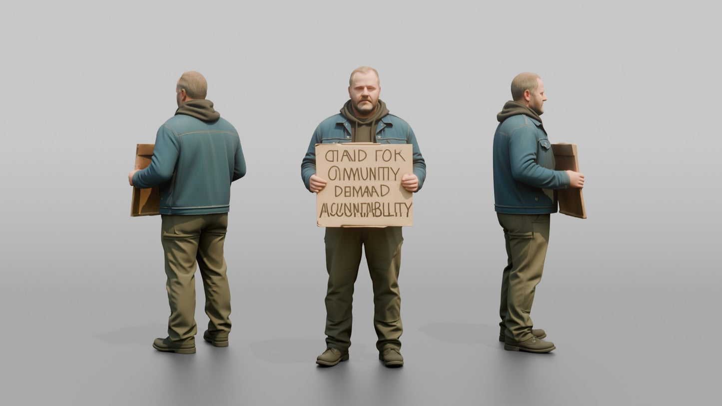 Protester Man Holding a Cardboard Protest Sign