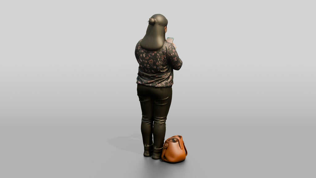 Chinese Woman Checking Phone with Shopping Bags
