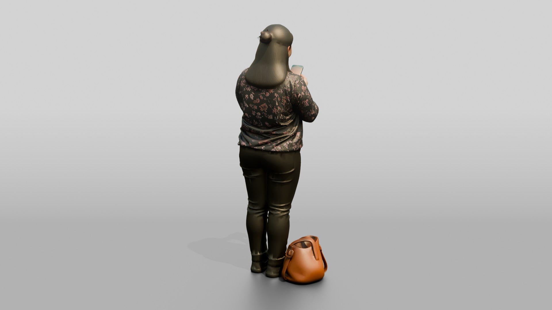 Chinese Woman Checking Phone with Shopping Bags