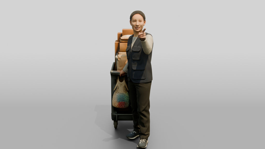 Woman with Parcel Hand Truck