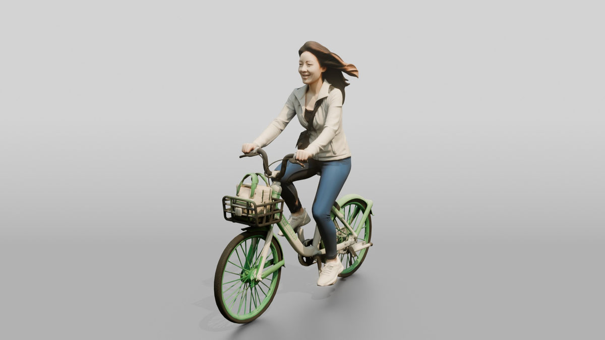 Chinese Woman Riding a Bicycle - 3D character model, view 4
