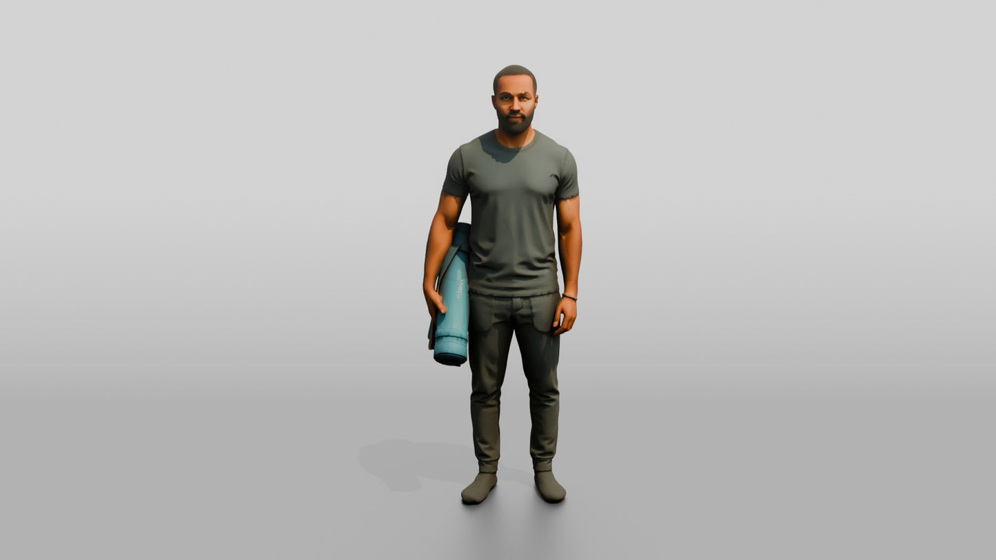 Standing Man with Rolled Mat