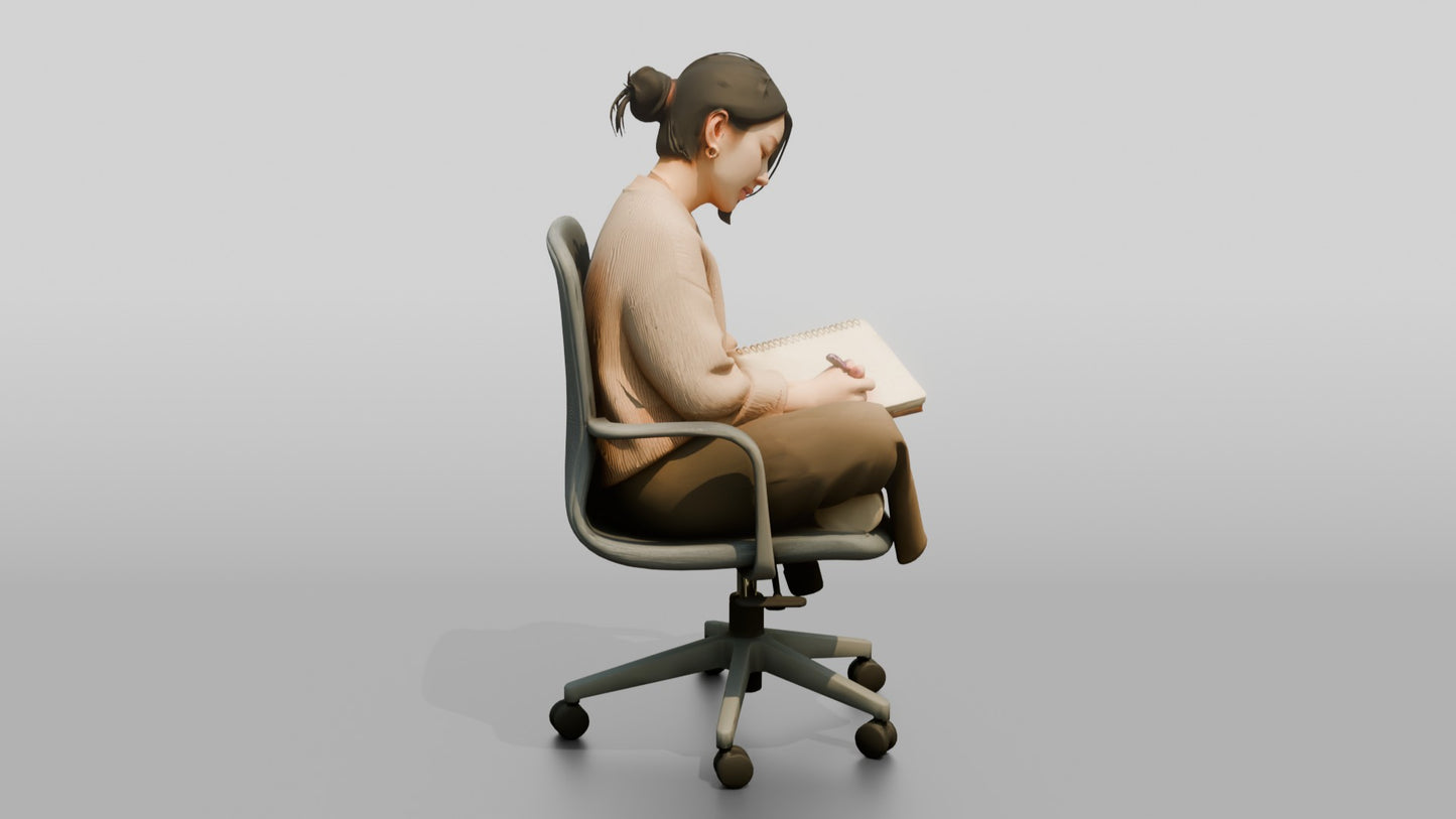 Woman Writing in a Notebook on a Chair