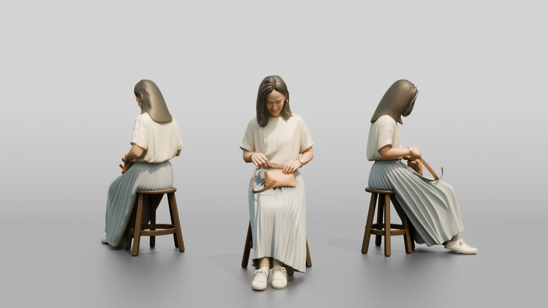 Woman Sitting with Designer Pouch