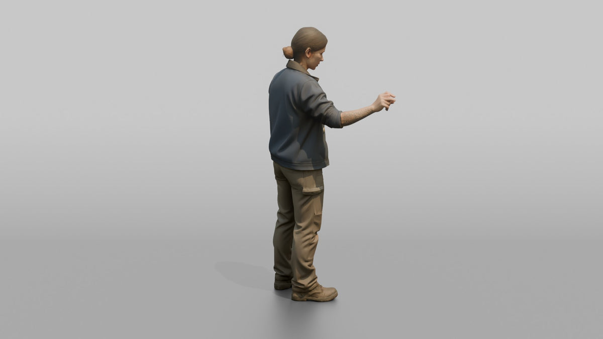 Farmer Operating Mechanical Seed Sorting Machine - 3D character model, view 3
