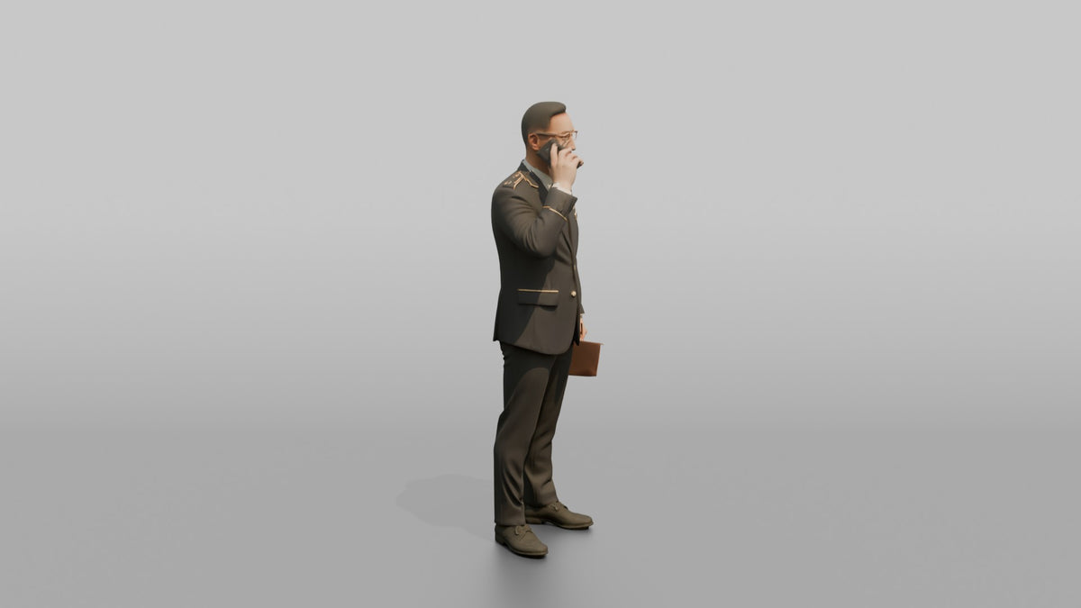 Concierge Man Holding A Phone, Making A Reservation Call - 3D character model, view 2