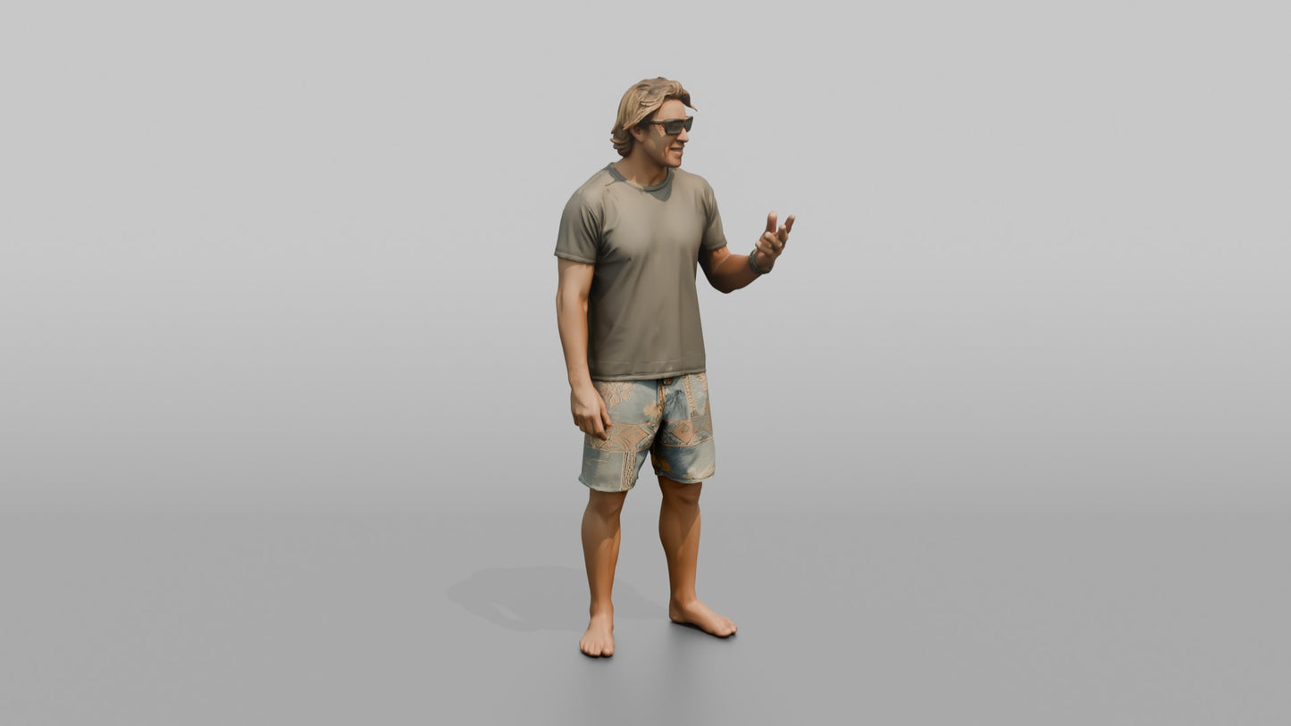 Surfer Mid-Conversation on the Beach