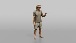 Surfer Mid-Conversation on the Beach - 3D character model, view 1